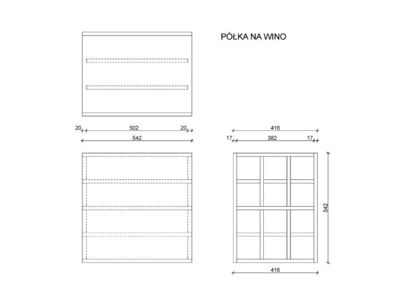rysunek techniczny półki na wino