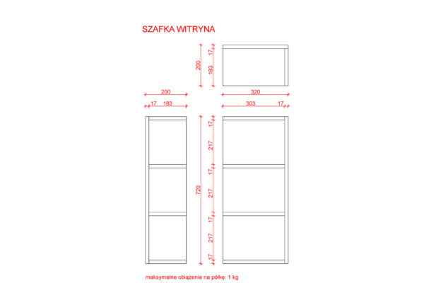 rysunek techniczny drewnianej witryny